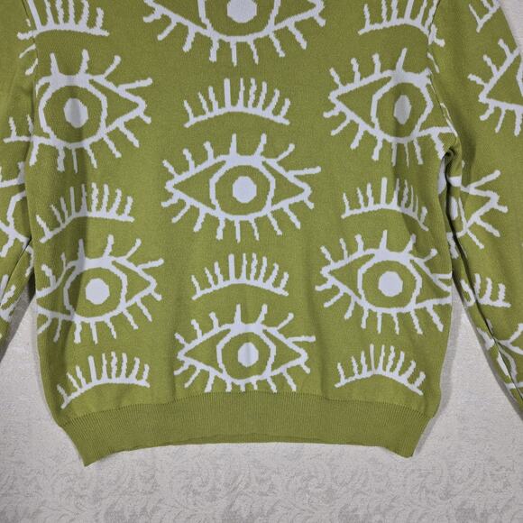 Lizette Collection EVIL EYE Cropped Sweater sz M* Green White Art To Wear READ - Picture 4 of 12